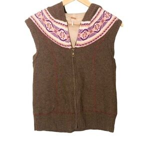 Free People Lambswool Fair Isle Hooded Vest S